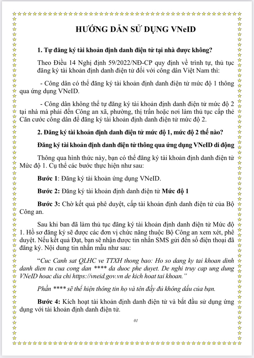 Hướng dẫn đăng ký tài khoản định danh điện tử mức độ 1